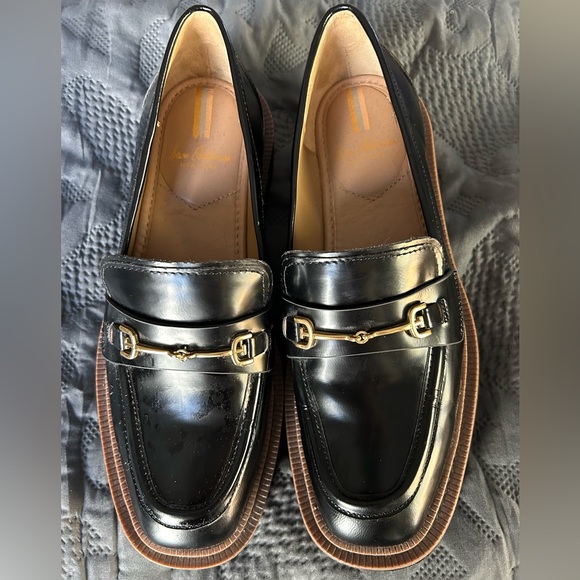 Sam Edelman Laurs platform Black leather Lug Sole Loafers w/Gold Accent Sz 7.5 - Picture 3 of 11